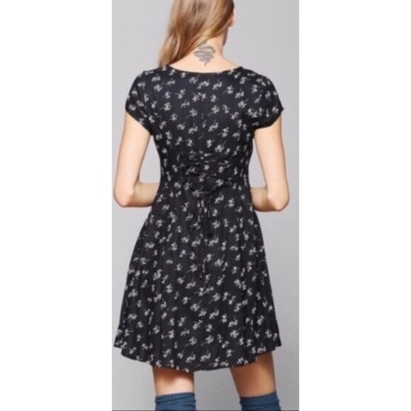 Band Of Gypsys Blue Floral Cottagecore Button Down Mini Dress Retro Y2K Revive - Picture 5 of 15